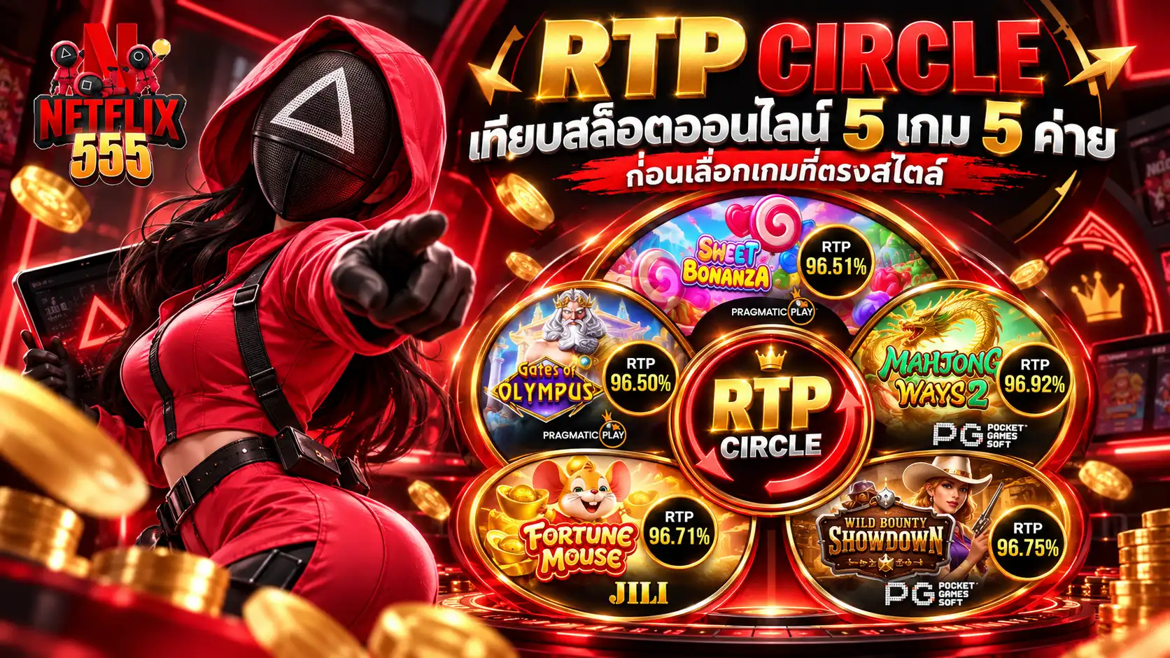 RTP CIRCLE เทียบสล็อตออนไลน์ 5 เกม 5 ค่าย